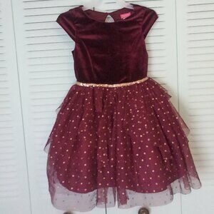 ZUNIE GIRL MAROON & GOLD VELVET TOOLE LAYERED DRESS 6/7 LINED CHRISTMAS BURGUNDY